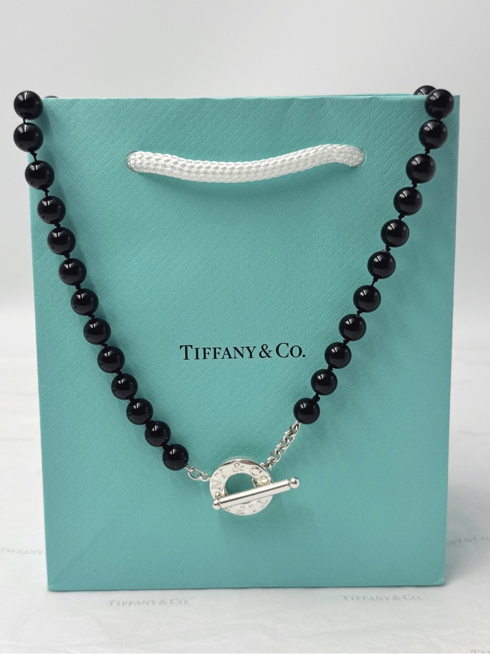 Tiffany & Co. Black Onyx Toggle Necklace Sterling Silver 925 19.75” Gift Box